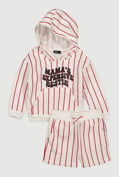 Toddler Girls Mamas Expensive Bestie Striped Hoodie and Shorts, Multi, Size 2T