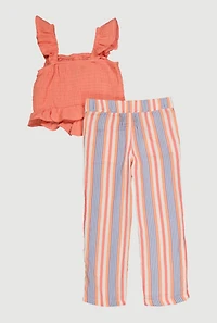 Toddler Girls Ruffled Smocked Top and Striped Pants, 2T