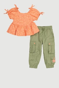 Toddler Girls Floral Print Peplum Top and Cargo Joggers