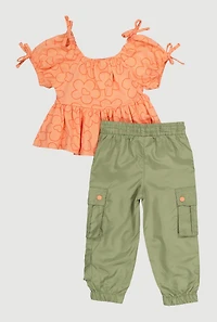 Toddler Girls Floral Print Peplum Top and Cargo Joggers