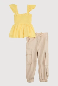 Toddler Girls Smocked Sleeveless Top and Cargo Joggers