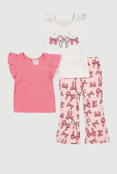 Toddler Girls Bow Graphic Tank Top and Pants 3 Piece Set