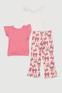 Toddler Girls Bow Graphic Tank Top and Pants 3 Piece Set