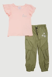 Toddler Girls Love Graphic Top and Cargo Joggers Set