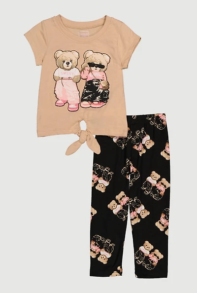 Toddler Girls Sassy Bears Glitter Graphic Top and Leggings