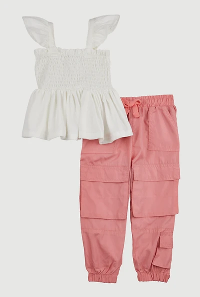 Toddler Girls Smocked Peplum Top and Cargo Joggers