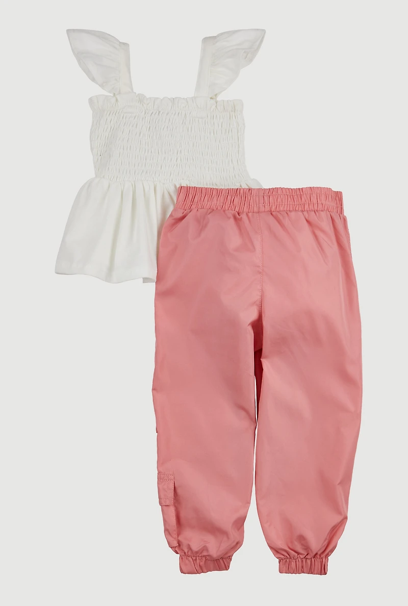 Toddler Girls Smocked Peplum Top and Cargo Joggers