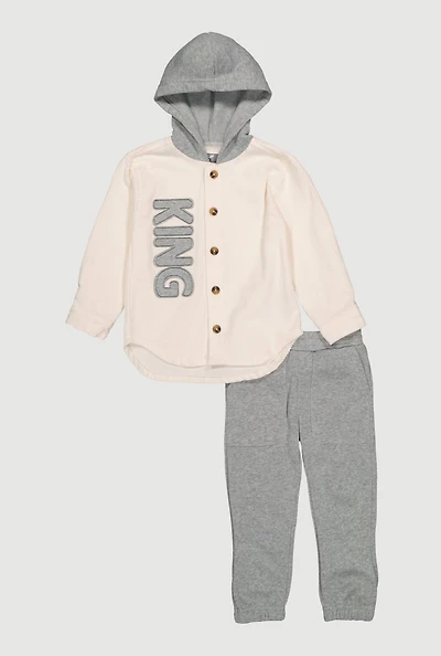 Toddler Boys King Hooded Shacket and Sweatpants, Grey, Size 4T
