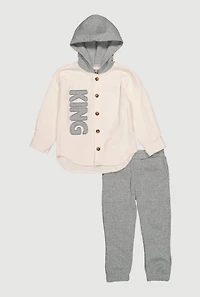 Toddler Boys King Hooded Shacket and Sweatpants, Grey, Size 4T