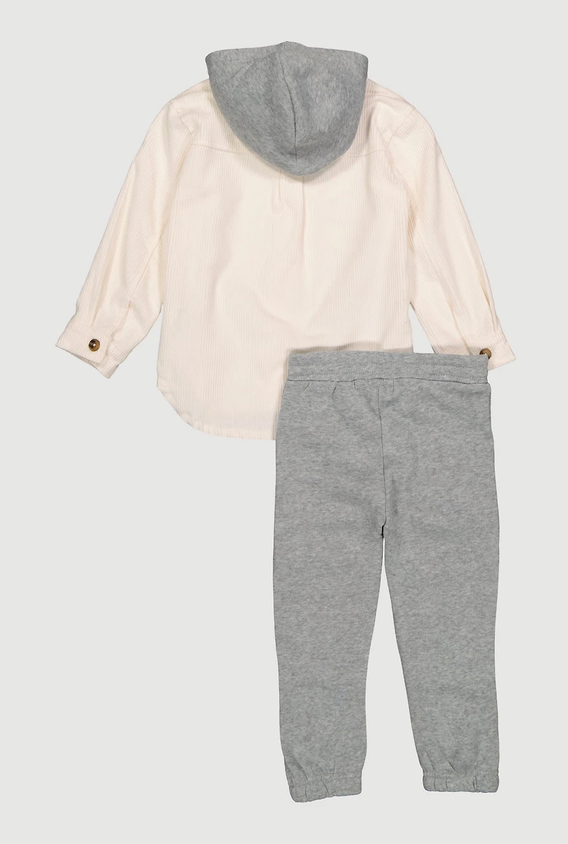 Toddler Boys King Hooded Shacket and Sweatpants, Grey, Size 4T