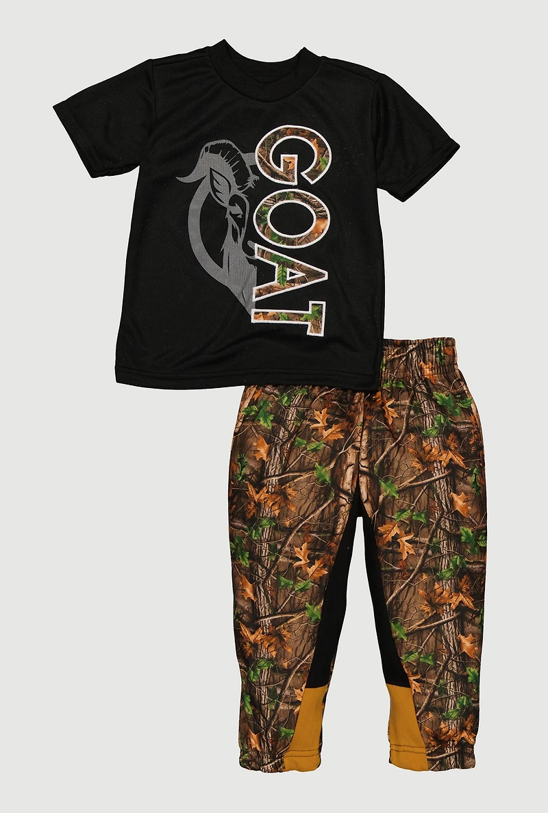 Toddler Boys GOAT Graphic Jersey and Hunter Camo Sweatpants, Black,
