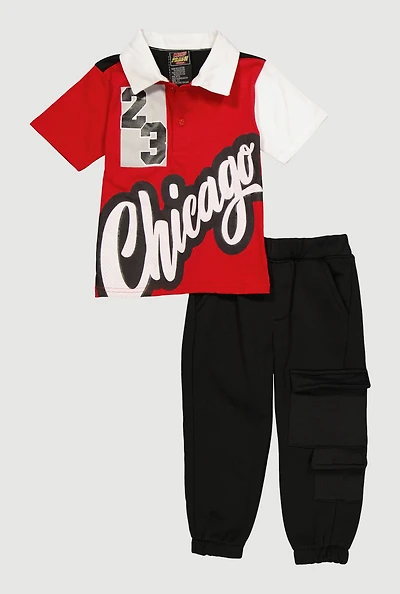 Toddler Boys 23 Chicago Graphic Polo and Cargo Sweatpants