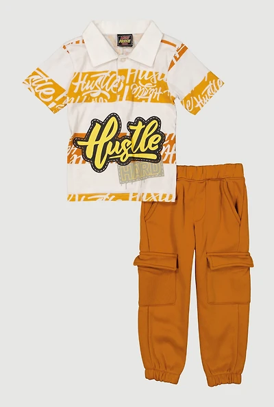 Toddler Boys Hustle Graphic Polo Top and Cargo Sweatpants