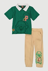 Toddler Boys Prep Teddy Graphic Polo Top and Sweatpants