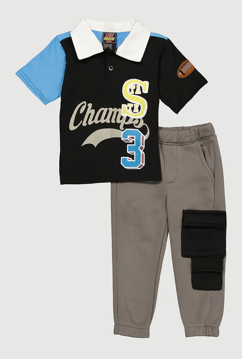 Toddler Boys Color Blocked State Champs Polo and Sweatpants