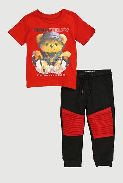 Toddler Boys Drip Teddy Graphic Tee and Moto Joggers Set