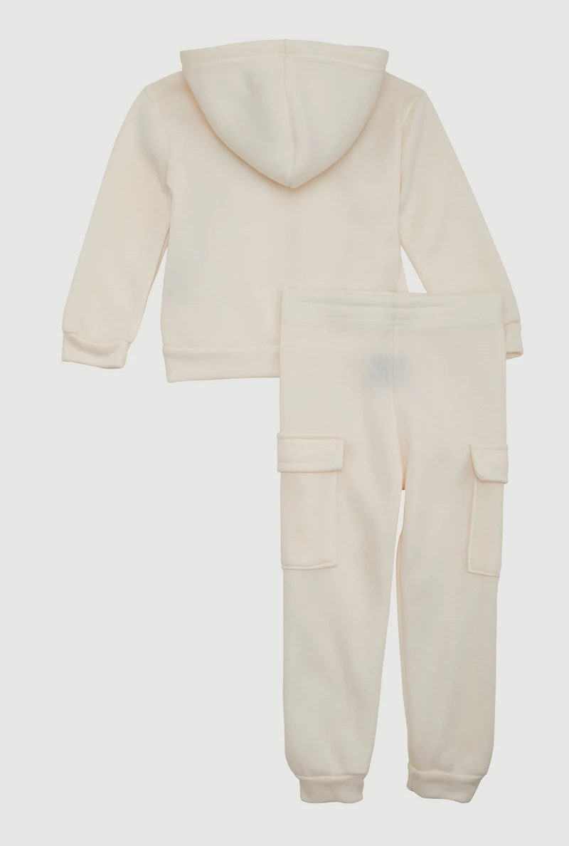 Toddler Girls Cute Bow Graphic Zip Front Hoodie and Joggers