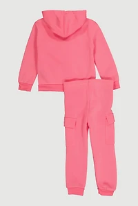 Toddler Girls Star Embossed Zip Front Hoodie and Joggers, Pink, Size 3T