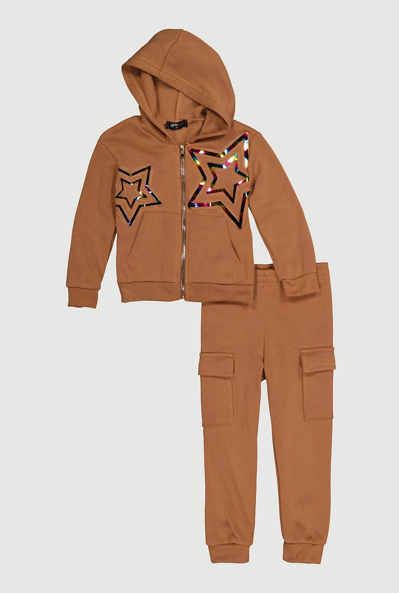 Toddler Girls Star Embossed Zip Front Hoodie and Joggers