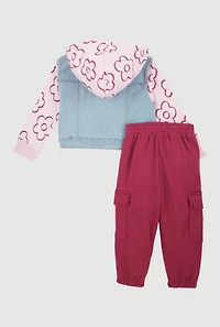Toddler Girls Floral Layered Look Denim Jacket and Sweatpants