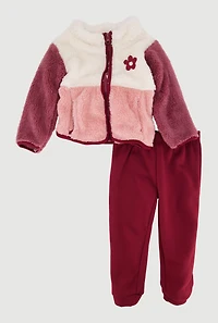 Toddlers Girls Color Blocked Sherpa Jacket and Sweatpants