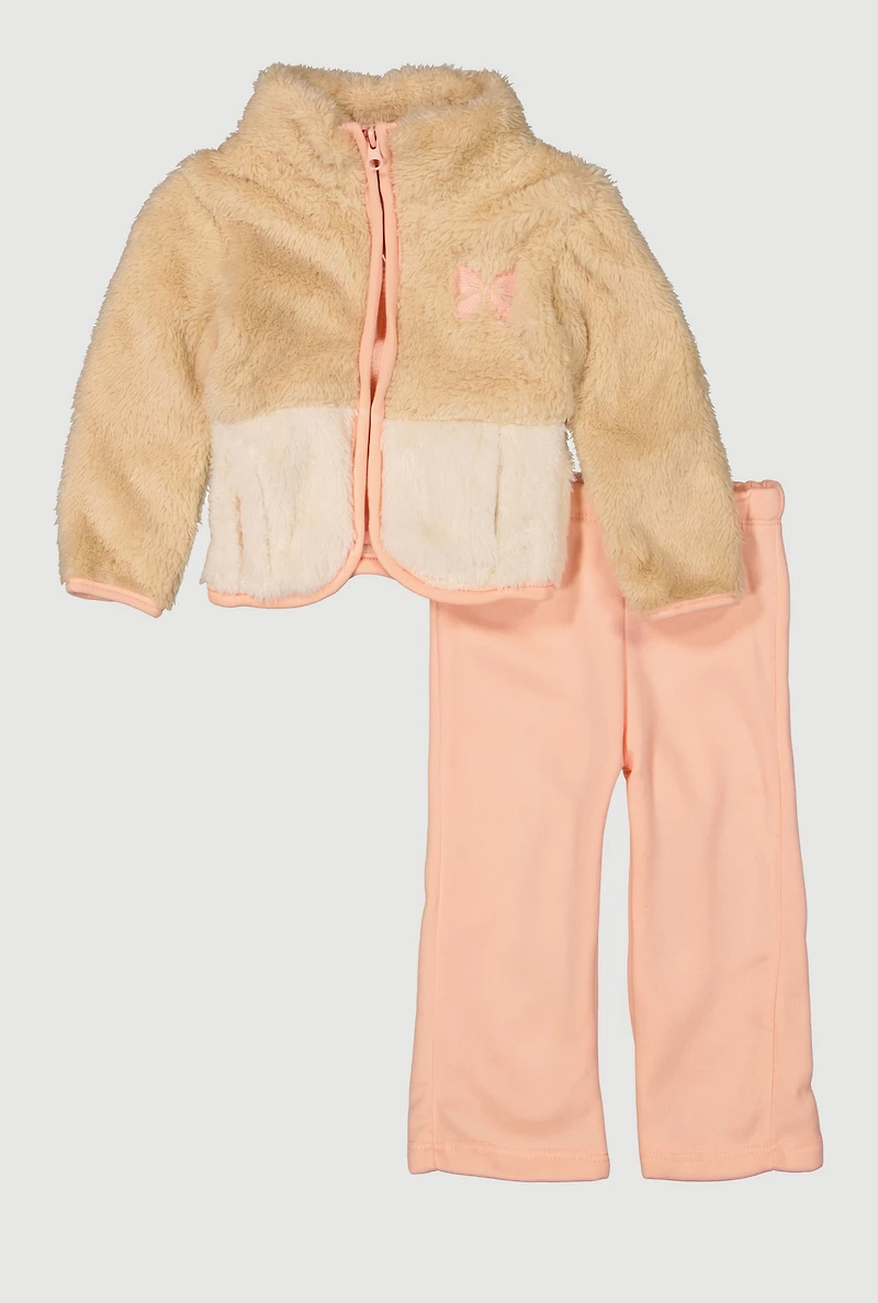 Toddler Girls Zip Front Sherpa Jacket and Sweatpants