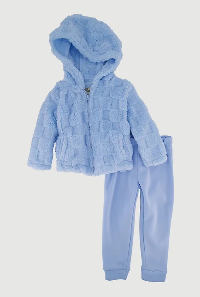 Toddler Girls Checkered Sherpa Jacket and Sweatpants