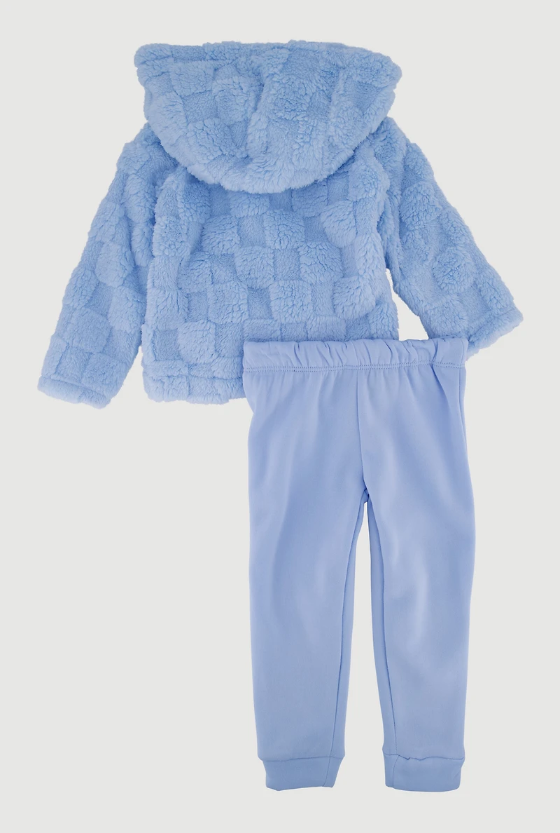 Toddler Girls Checkered Sherpa Jacket and Sweatpants