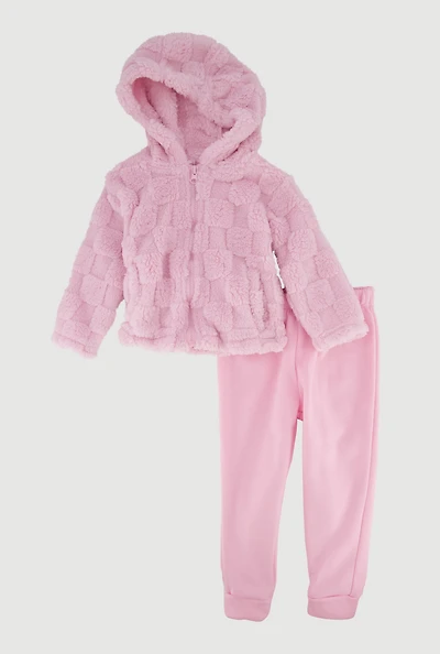 Toddler Girls Checkered Sherpa Jacket and Sweatpants