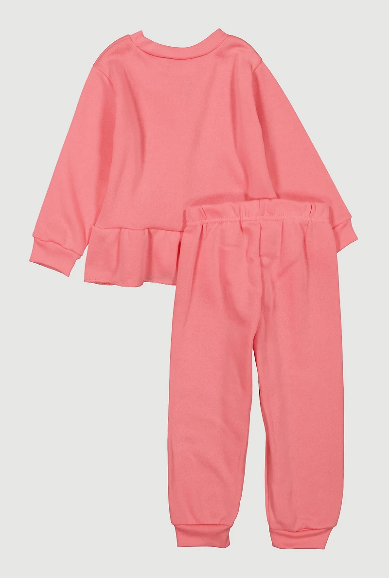 Toddler Girls Mommy Is My Bestie Glitter Sweatshirt and Joggers, Pink, Size 4T