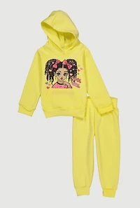 Toddler Girls Cool Girl Graphic Hoodie and Joggers Set, Yellow, Size 4T