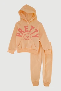 Toddler Girls Pretty Bear Fleece Hoodie and Joggers Set