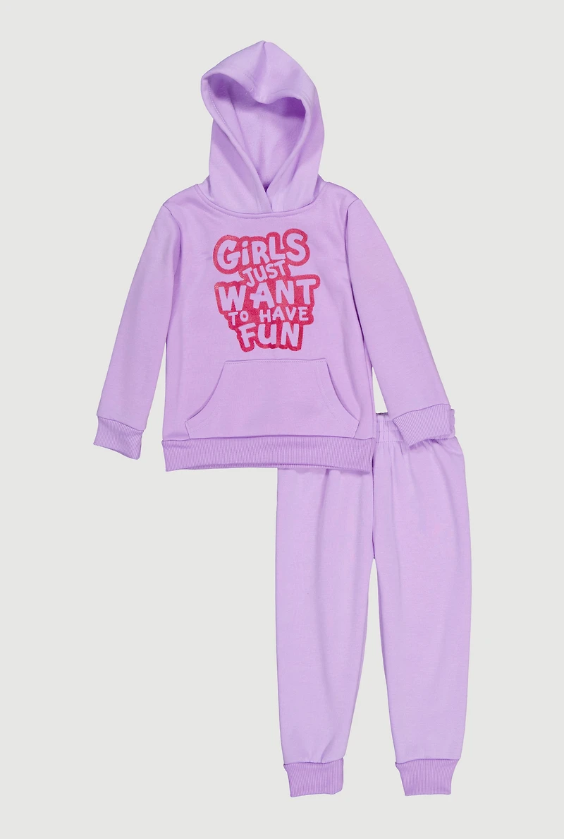 Toddler Girls Fun Graphic Pullover Hoodie and Joggers