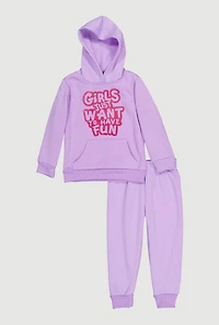 Toddler Girls Fun Graphic Pullover Hoodie and Joggers