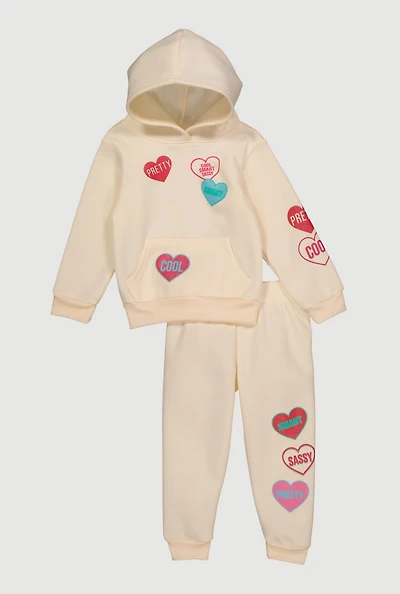 Toddler Girls Heart Graphic Hoodie and Sweatpants Set