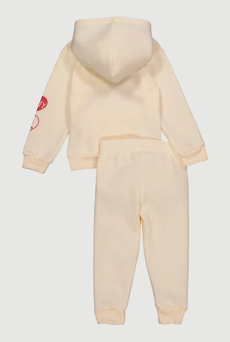 Toddler Girls Heart Graphic Hoodie and Sweatpants Set, Beige, Size 2T