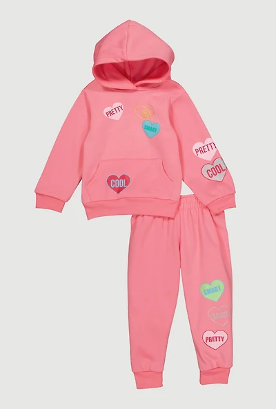 Toddler Girls Heart Message Graphic Sweatshirt and Joggers