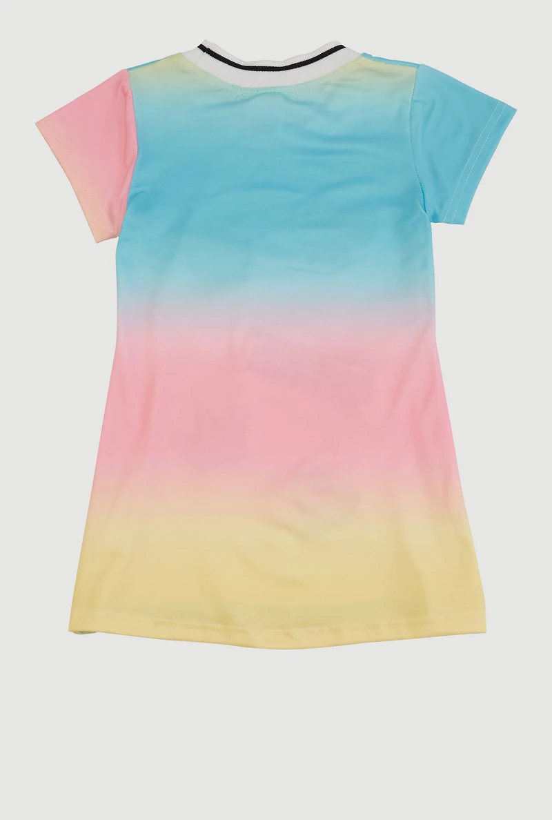 Toddler Girls Sequin Patch Graphic Ombre T Shirt Dress