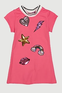 Toddler Girls Sequin Embroidered Graphic T Shirt Dress, Pink,