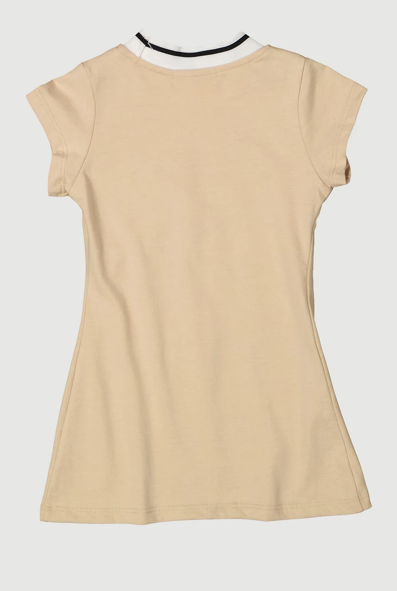 Toddler Girls Graphic Sequin Patch Dress, Beige, Size 2T