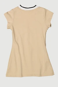 Toddler Girls Graphic Sequin Patch Dress, Beige, Size 2T