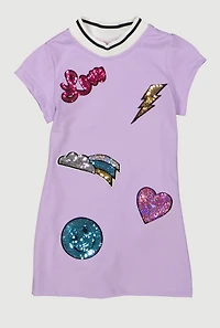 Toddler Girls Love Sequin Embroidered Graphic T Shirt Dress, Purple, Size 4T