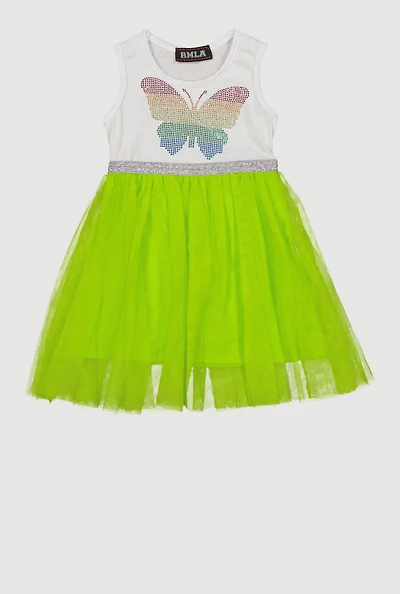 Toddler Girls Rainbow Butterfly Studded Tutu Dress