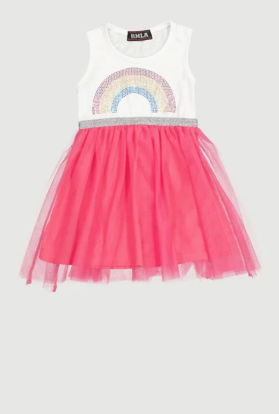 Toddler Girls Rainbow Studded Tutu Dress, Pink, Size 3T