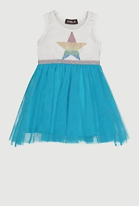 Toddler Girls Rainbow Star Studded Tutu Dress, Blue, Size 2T