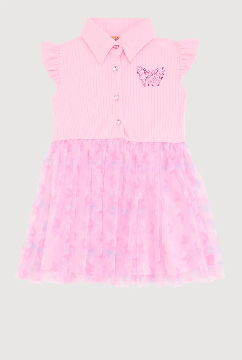 Toddler Girls Butterfly Print Tutu Dress, Pink, Size 4T