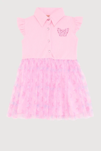 Toddler Girls Butterfly Print Tutu Dress, Pink, Size 2T