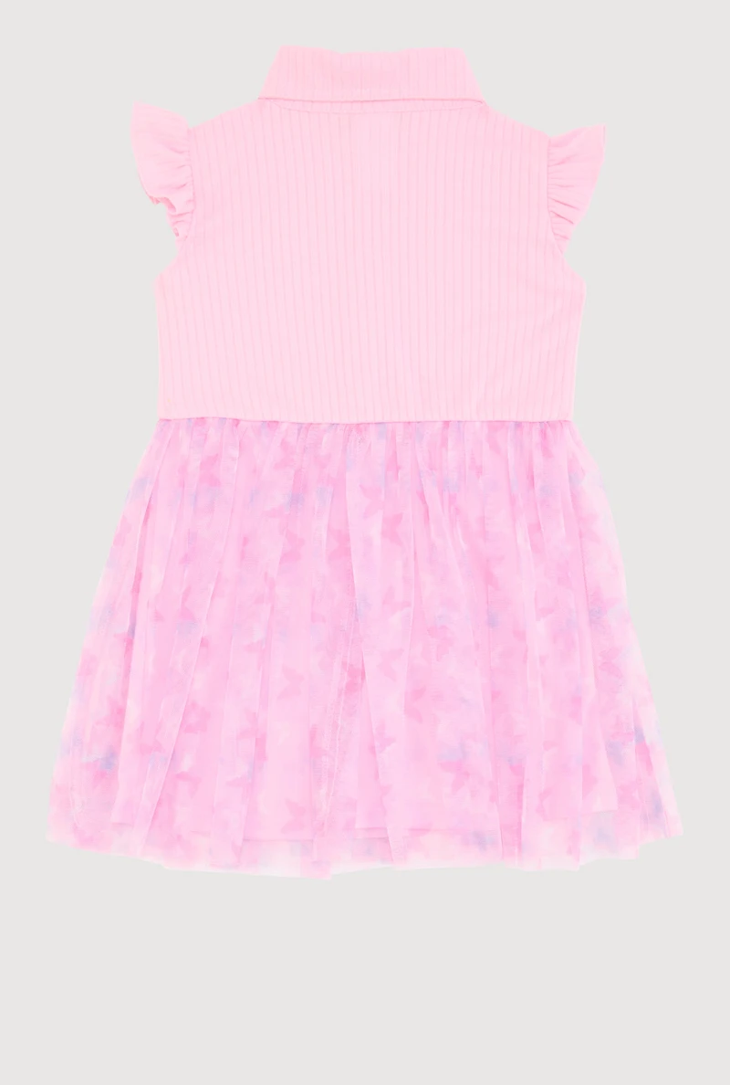 Toddler Girls Butterfly Print Tutu Dress, Pink,