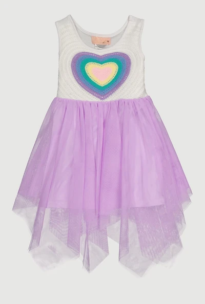 Toddler Girls Crochet Rainbow Heart Tutu Dress