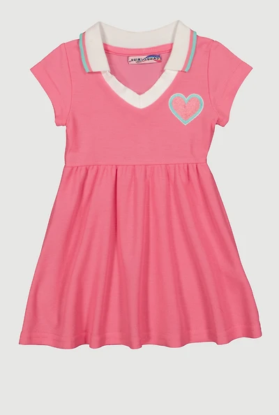 Toddler Girls Chenille Heart Skater Dress, Pink, Size 3T